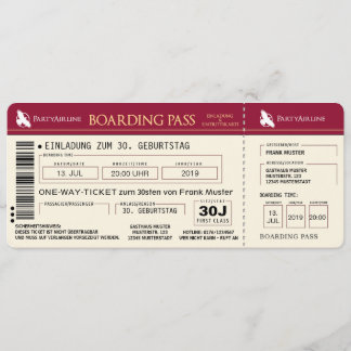 BOARDING PASS Flight Ticket Invitation Card (red)