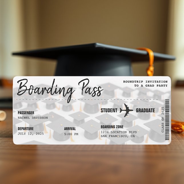 Boarding Pass Grad Cap Graduation Party Invitation (Boarding Pass Grad Cap Graduation Party Invitation
)