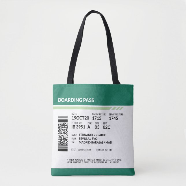 Boarding Pass - Green Tote Bag (Front)