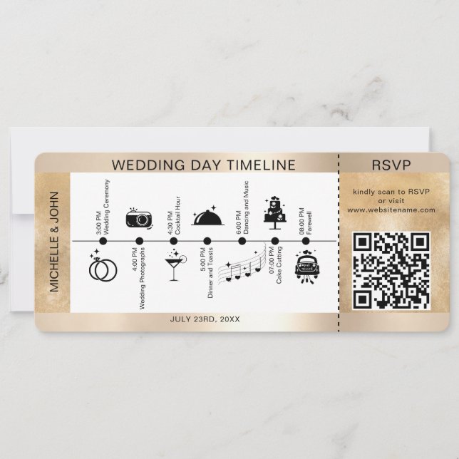 Boarding Pass Illustrated Wedding Timeline RSVP Invitation (Front)