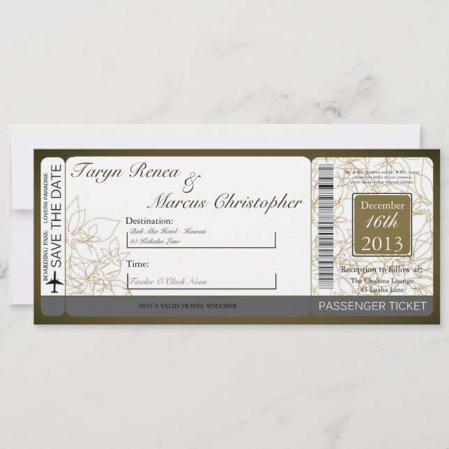 Boarding Pass Linen Wedding Invitation Autumn (Front)