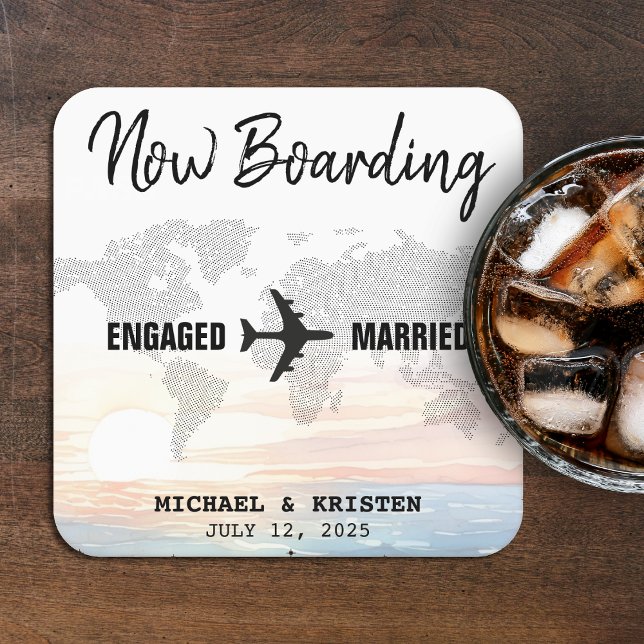 Boarding Pass Ocean Sunset Destination Wedding Square Paper Coaster (Boarding Pass Ocean Sunset Destination Wedding Square Paper Coaster
)