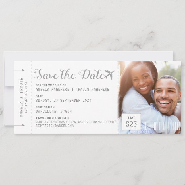 Boarding Pass Photo Destination Save the Date (Front)