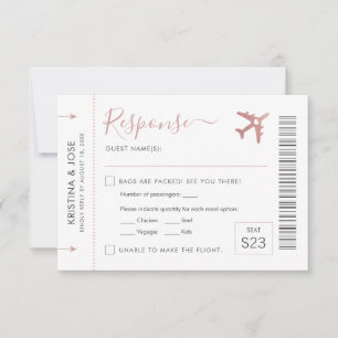 Boarding Pass Plane Ticket Pink Travel Theme RSVP Card