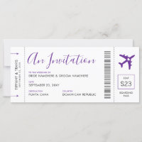 Boarding Pass Plane Ticket Purple Travel Wedding