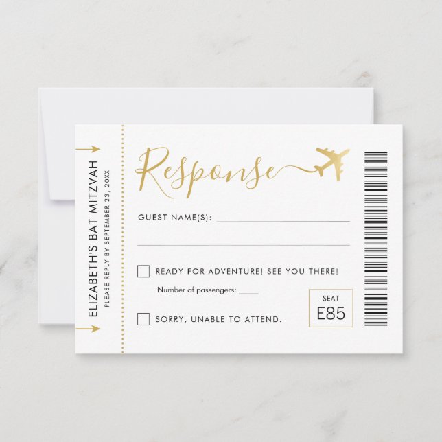 Boarding Pass Plane Ticket Travel Theme Party RSVP (Front)