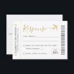 Boarding Pass Plane Ticket Travel Theme Party RSVP<br><div class="desc">Boarding Pass Ticket RSVP Card with a gold airplane logo in faux gold and black modern and script fonts, perfect for an "around the world" theme birthday party, sweet 16, wedding or bat mitzvah. This version features simple and cute travel-themed wording for yes/no guest options and space for them to...</div>