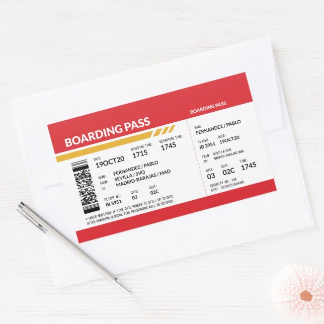 Boarding Pass - Red Sticker (Envelope)