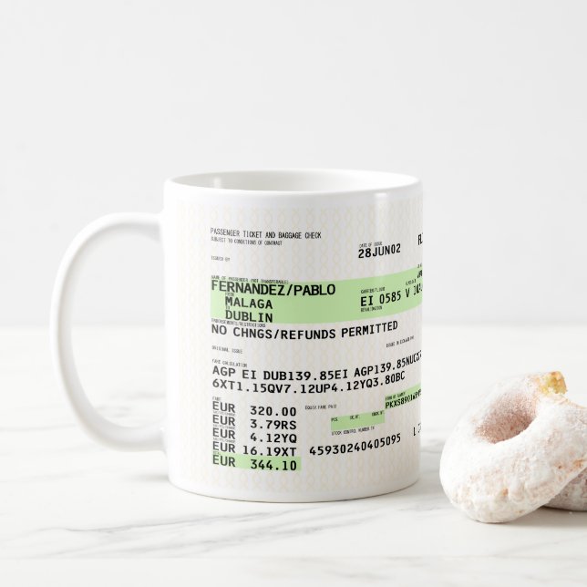 Boarding Pass - Retro Coffee Mug (With Donut)