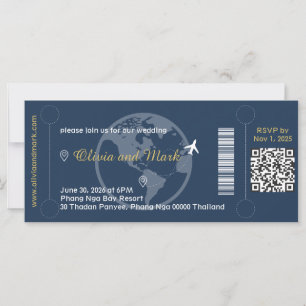 Boarding Pass RSVP Card – Navy & Gold