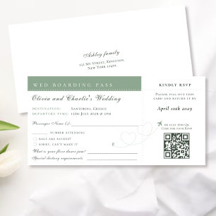 Boarding Pass Sage Qr Code Wedding Destination Holiday Card