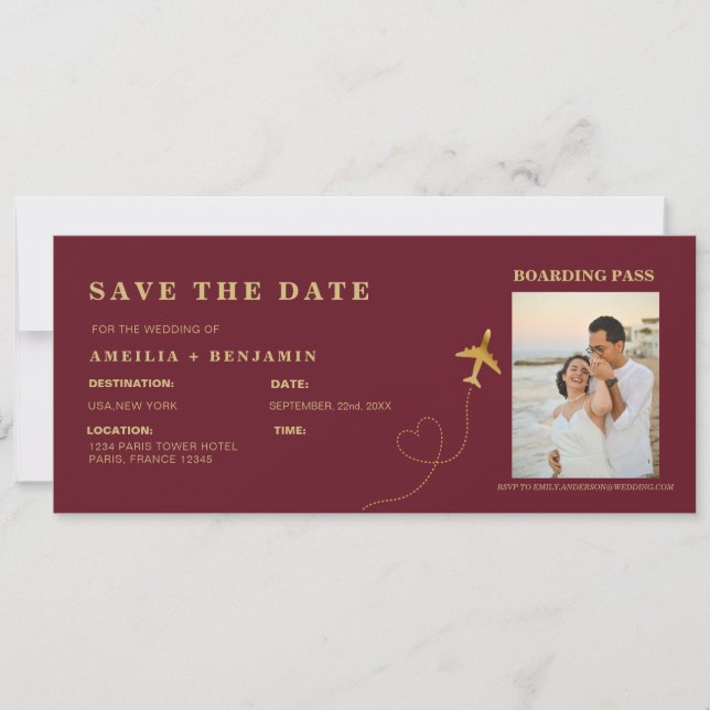 Boarding Pass Save the Date | Destination Wedding  Invitation (Front)