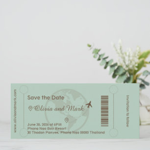 Boarding Pass Save the Date – Sage & Beige Invitation