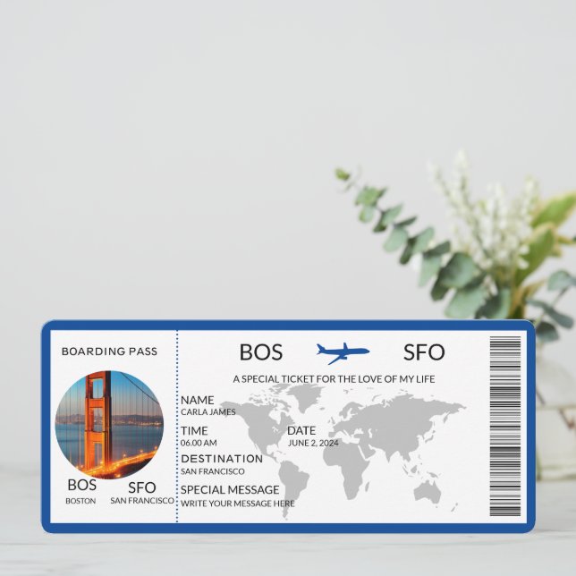 Boarding Pass Scratch Surprise Holiday Trip Reveal Invitation (Standing Front)