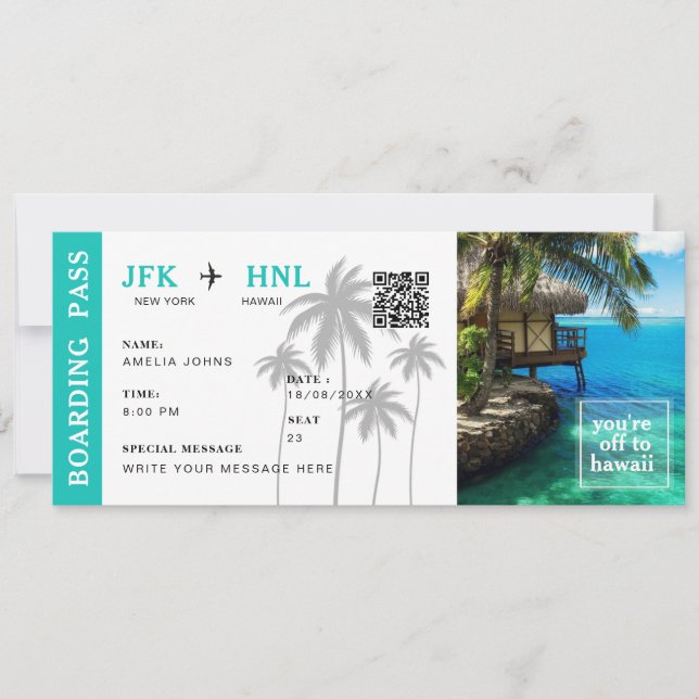 Boarding Pass Surprise Trip Airline Ticket Summer  Invitation (Front)