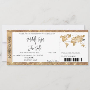 Boarding Pass Ticket Destination Wedding Gold Plan Invitation