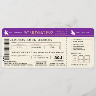 BOARDING PASS ticket invitation card (purple)