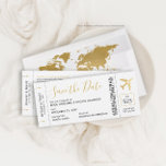 Boarding Pass Ticket Save the Date Gold Plane Card<br><div class="desc">Boarding Pass Save the Date Airplane Ticket Cards with an elegant minimalist modern design with a faux gold foil airplane with a heart centre, shown in black and gold, but all text, lines, and background colours are editable so you can create your own design using this template for a modern...</div>