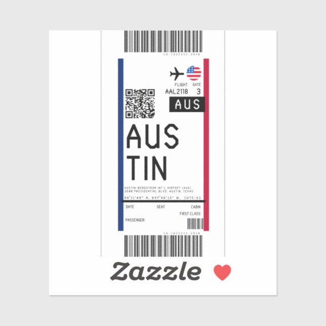 Boarding pass to Austin (AUS) (Sheet)