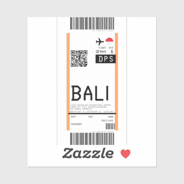 Boarding pass to Bali (DPS) (Sheet)
