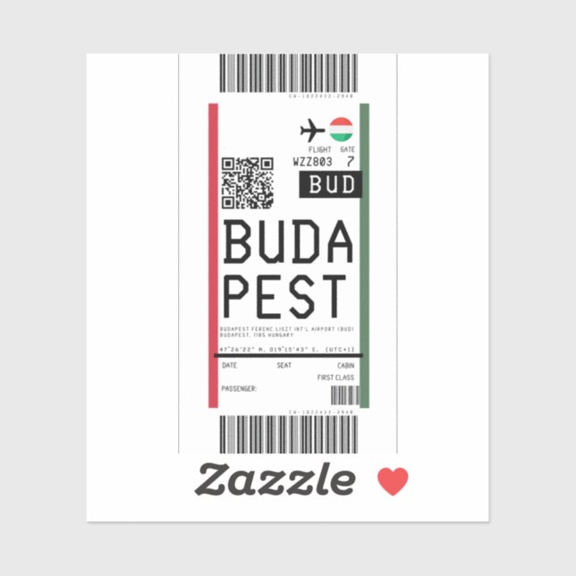 Boarding pass to Budapest (BUD) (Sheet)