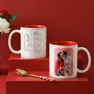 Boarding Pass To Love Plane Ticket Valentine's Day Two-Tone Coffee Mug