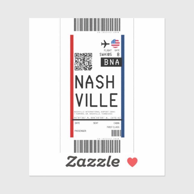 Boarding pass to Nashville (BNA) (Sheet)
