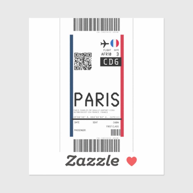 Boarding pass to Paris (CDG) (Sheet)