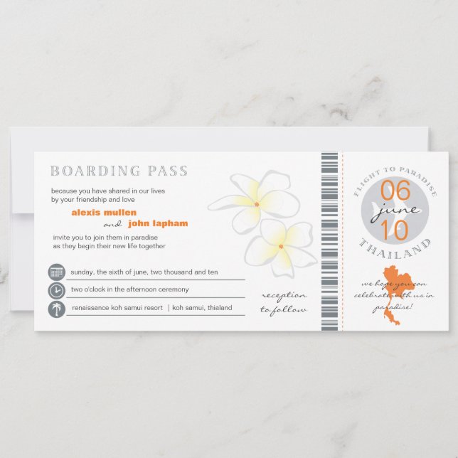 Boarding Pass to Thailand Wedding Invitation (Front)