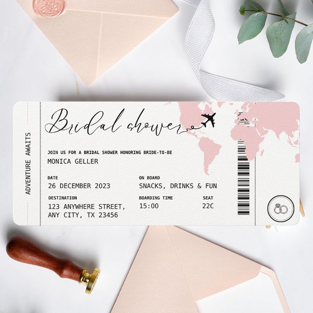 Boarding Pass Travel Bridal Shower Blush Pink Invitation (Bridal Shower Boarding Pass Blush Pink Travel Themed Invitation)