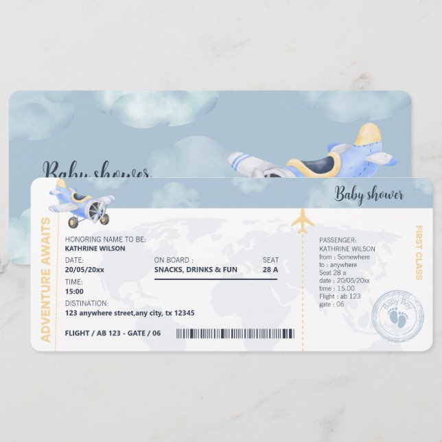 Boarding Pass Travel Gender Neutral Baby Shower Invitation (Front/Back)