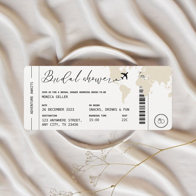 Boarding Pass Travel Themed Bridal Shower Beige Invitation (Bridal Shower Boarding Pass Beige, Modern Invitation)