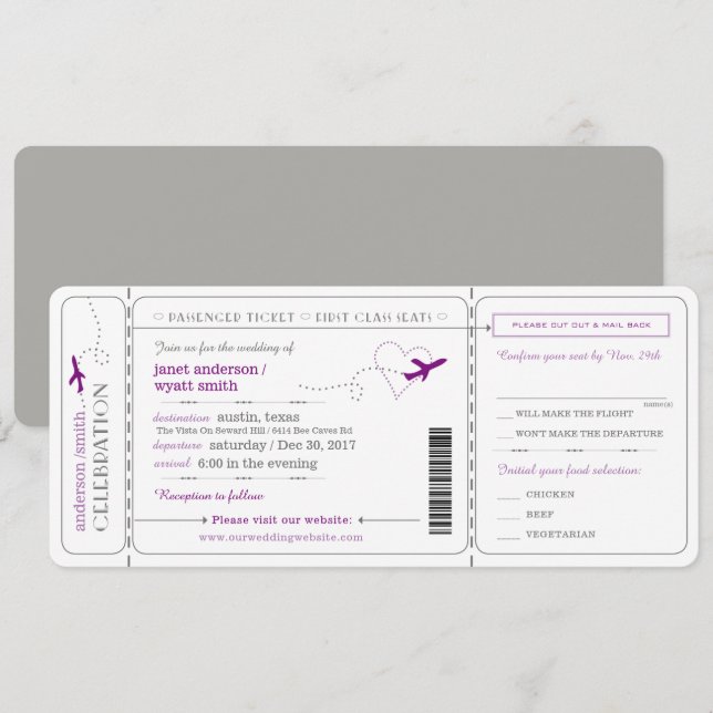 Boarding Pass Travel Ticket Wedding Invitation (Front/Back)