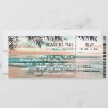 Boarding Pass Tropical Beach Wedding Tickets RSVP Invitation<br><div class="desc">Beach destination boarding wedding invitations with a tropical palm beach setting, string twinkle lights, and a modern wedding template. For further personalization, please click the "Customize it" button to modify this template. All text style, colours, and sizes can be modified to suit your needs. You will find other matching wedding...</div>