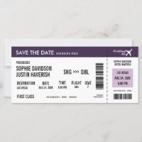 Boarding Pass Vintage Purple White Save the Date