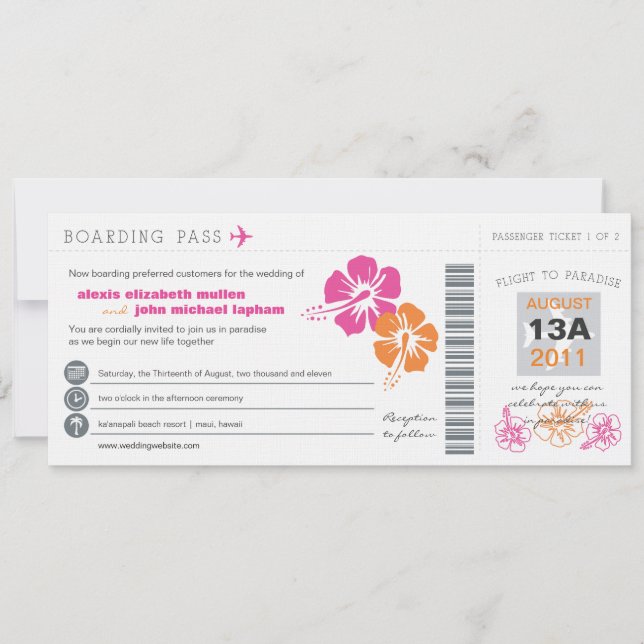 Boarding Pass Wedding Invitation (Front)