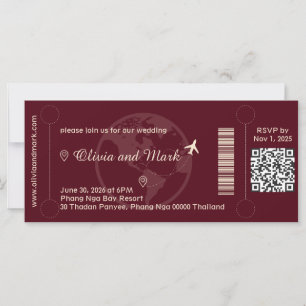 Boarding Pass Wedding Invitation – Burgundy & Cham