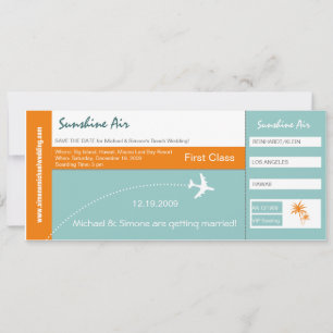 Boarding Pass Wedding Invitation green orange