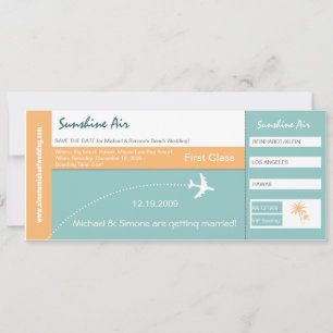 Boarding Pass Wedding Invitation turquoise orange