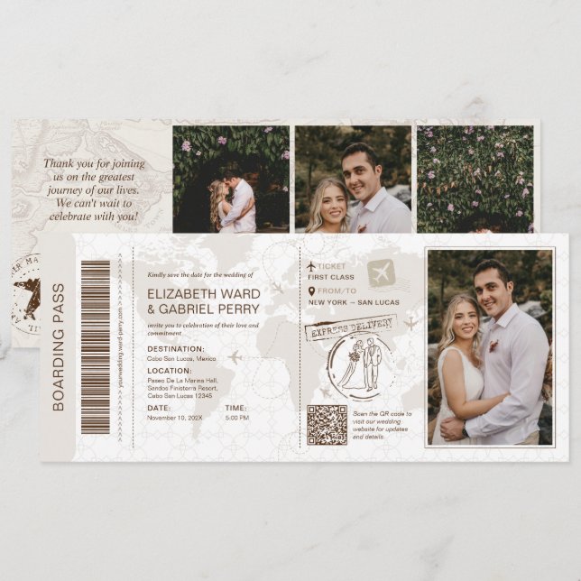 Boarding Pass Wedding Save The Dates Invitation (Front/Back)