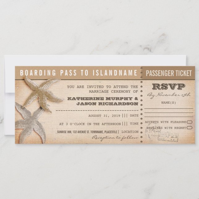 boarding pass wedding tickets with rsvp invitation (Front)