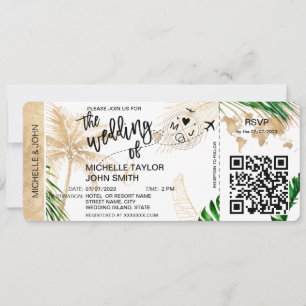 Boarding Pass World Map Island Beach RSVP QR code  Invitation