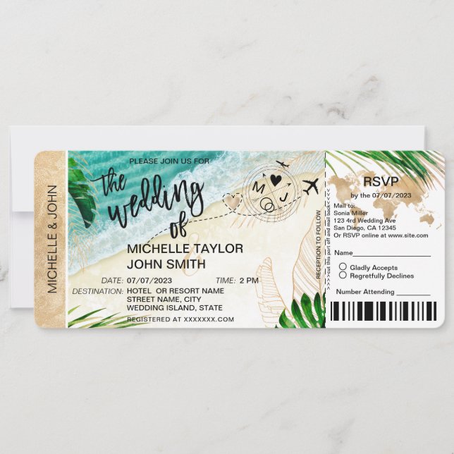Boarding Pass World Map Tropical Island RSVP Invitation (Front)