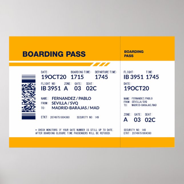 Boarding Pass - Yellow Poster (Front)