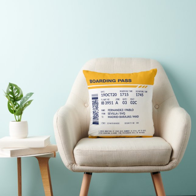 Boarding Pass - Yellow Throw Pillow (Chair)