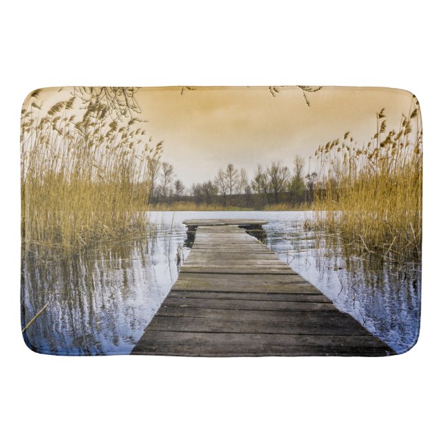 Boardwalk Dock on Ukraine River Bath Mat (Front)