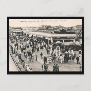 Boardwalk Scene, Asbury Park, NJ 1930s Vintage Postcard