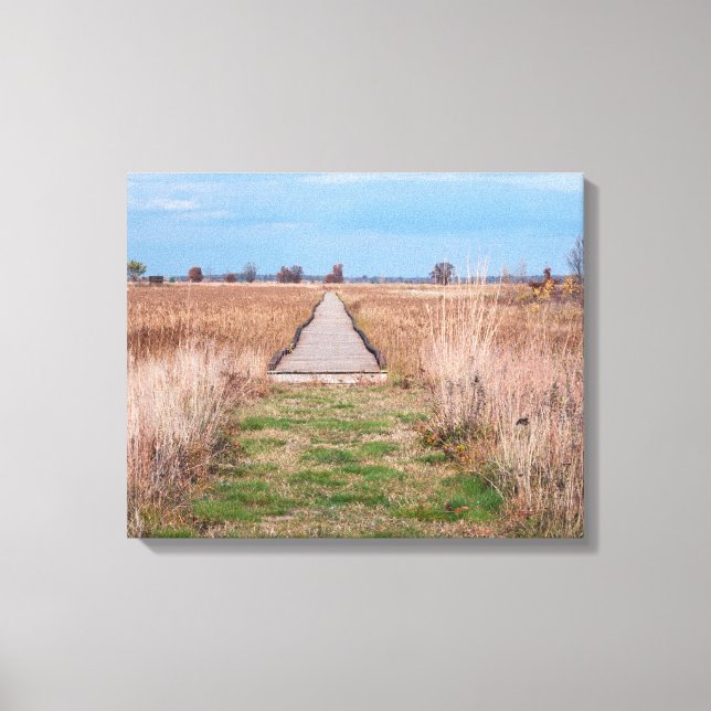 boardwalk through prairie at necedah canvas print (Front)