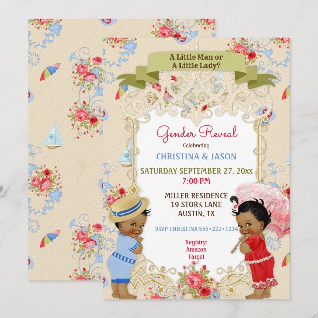 Boardwalk Victoriana Beach Summer Gender Reveal Invitation (Front/Back)