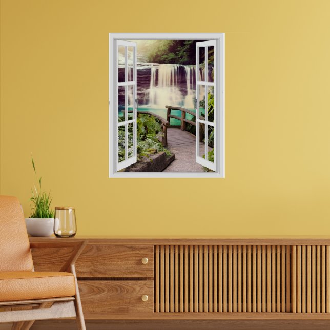 Boardwalk Waterfall Faux Window View Poster (Living Room 2)
